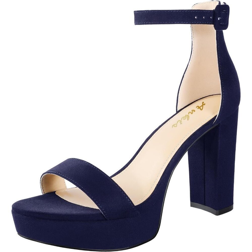 Women's Blue Ankis Chunky Block Open Toe Comfortable Strappy Heeled Sandals